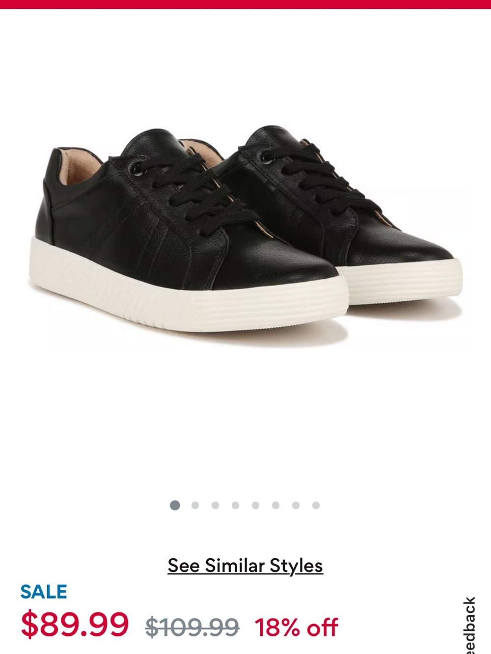 Naturalizer Black Leather Lace-Up Sneakers with White Sole